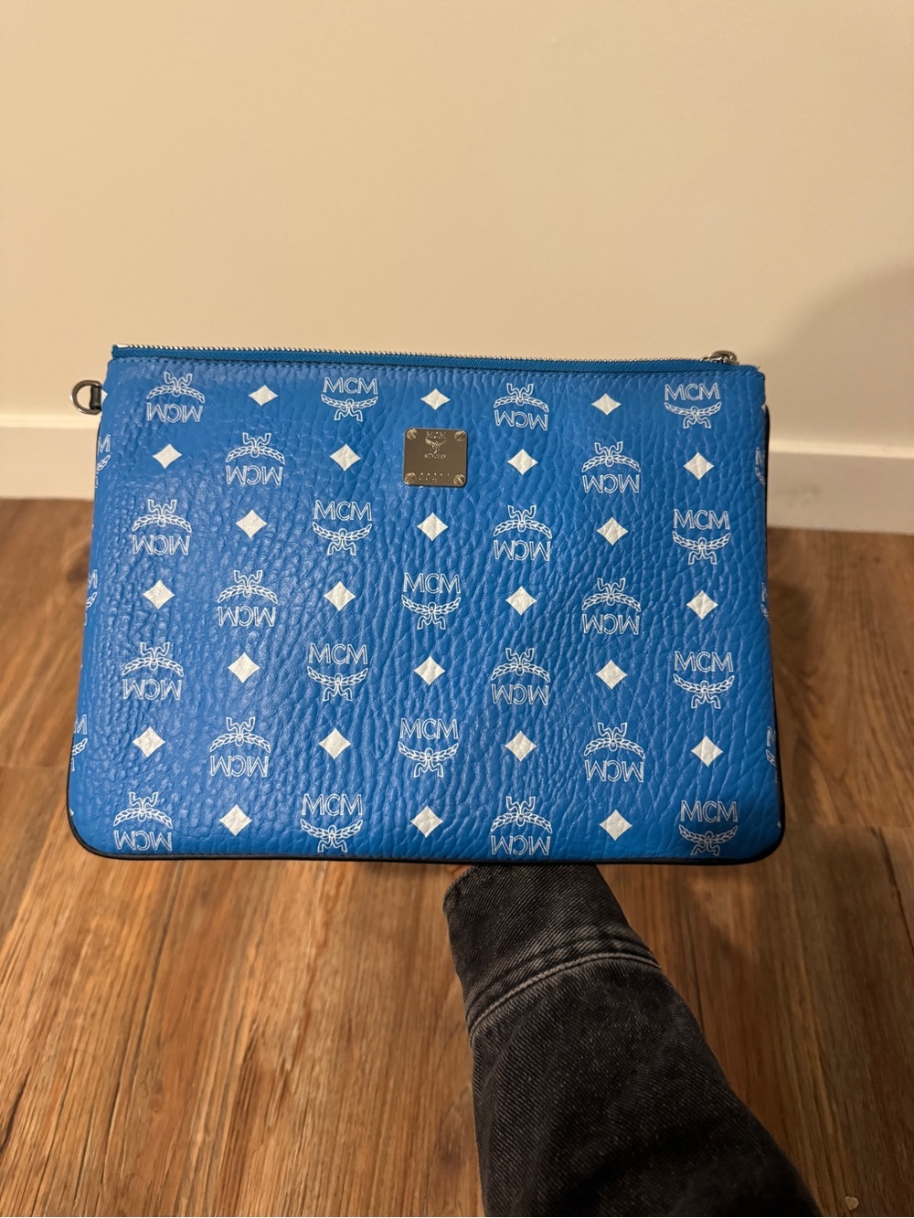 MCM Blue Monogram Toiletry Pouch